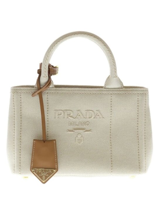 Prada Handbags - Prada Jardinier Linen Blend Mini 2-Way Shoulder Bag Natural